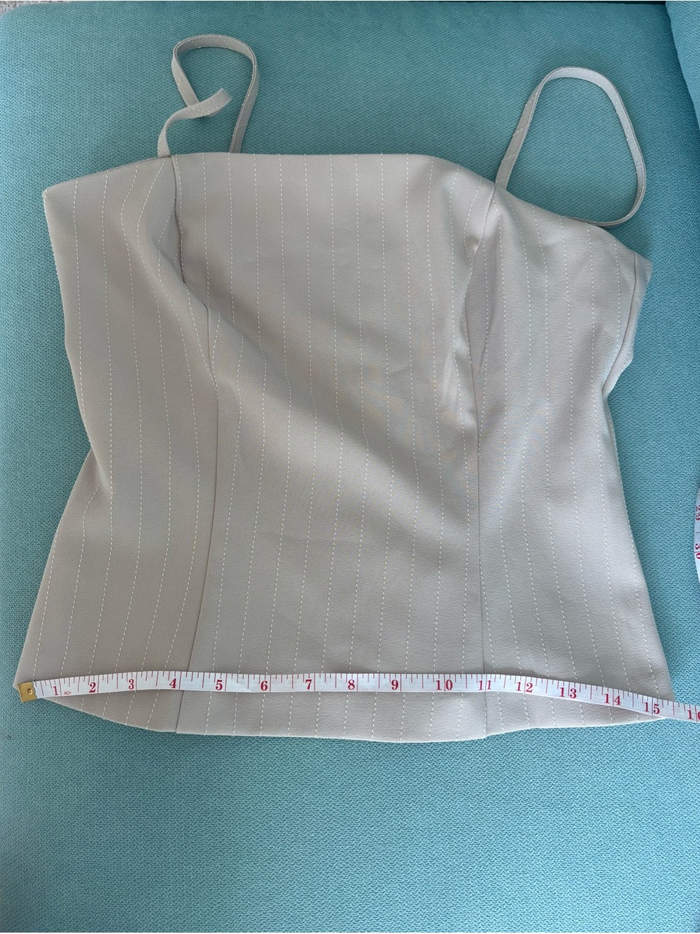 4-Piece Beige Pinstripe Set |Blazer, Corset Top, Pants /Mini Skirt | XS-S - Picture 13 of 15
